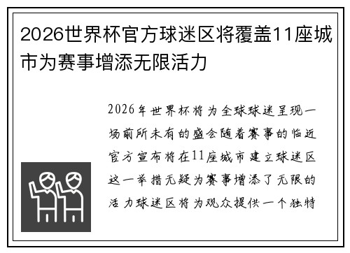 2026世界杯官方球迷区将覆盖11座城市为赛事增添无限活力 2026世界杯官方球迷区将覆盖11座城市为赛事增添无限活力