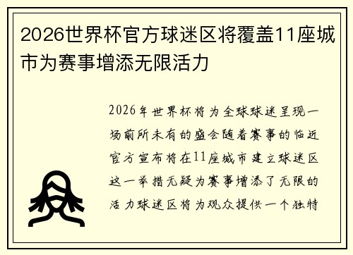 2026世界杯官方球迷区将覆盖11座城市为赛事增添无限活力