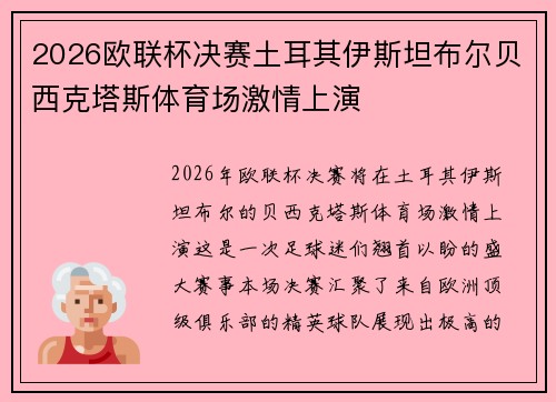 2026欧联杯决赛土耳其伊斯坦布尔贝西克塔斯体育场激情上演